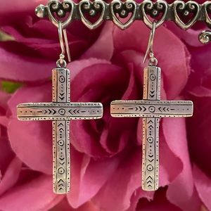Silpada Cross ‘Ideal’ Sterling Silver Etched Engraved Earrings W3070